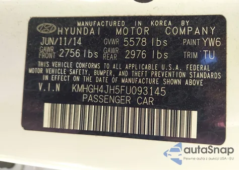 2015 Hyundai Equus Signature/Ultimate из США, поврежденный, VIN KMHGH4JH5FU093145